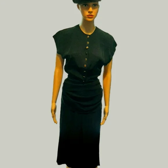 white christmas dresses 1940s 1950s Polka Dot Navy Blue Cocktail Dress main image 0